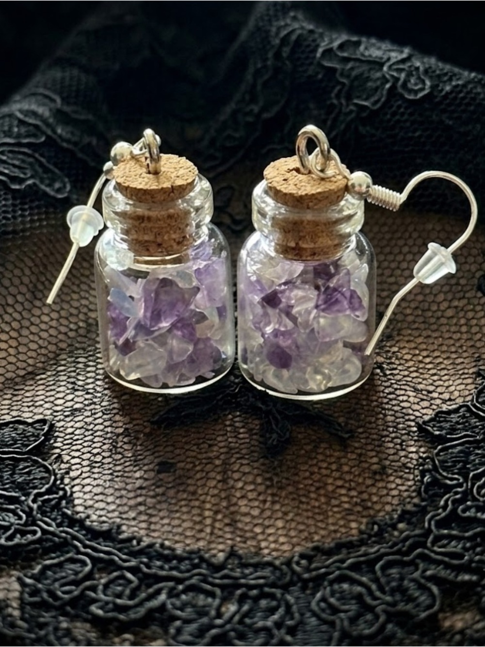 Amethyst And Opalite Mixed Mini Crystal Chip Glass Jar Earrings